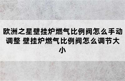 欧洲之星壁挂炉燃气比例阀怎么手动调整 壁挂炉燃气比例阀怎么调节大小